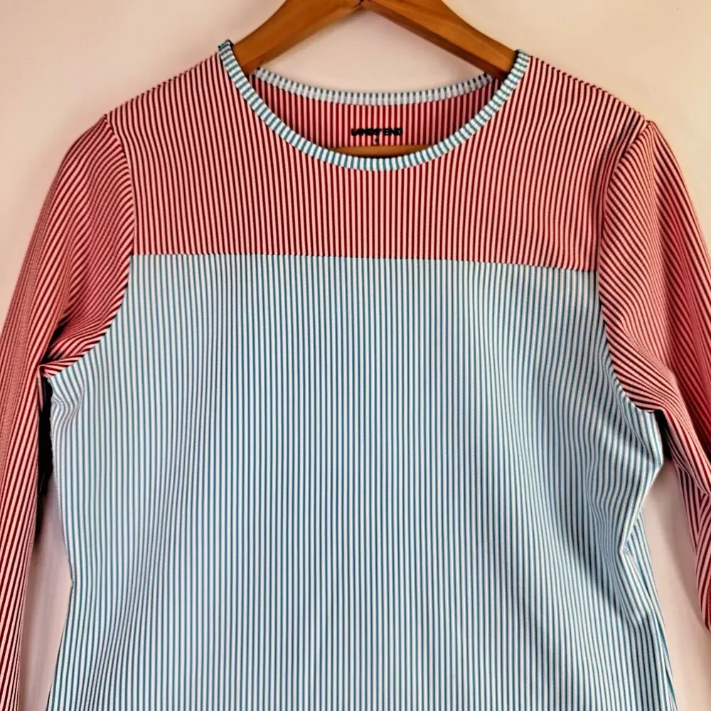 Lands End Girls Seersucker Rash Guard Swim Shirt Medium 10 12 Long Sleeve UPF 50